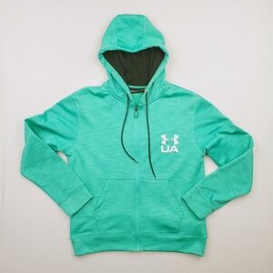 Under Armour Hoodie Womens Large‎ Green Teal Heather Fleece Jacket ColdGear